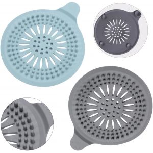 2 pi&egrave;ces attrape-cheveux de douche en silicone avec ventouses - protecteur de drain pour &eacute;vier et baignoire - filtre &agrave; cheveux universel 14,5 x 14,5 cm - adapt&eacute; salle de bain et cuisine - Neuf