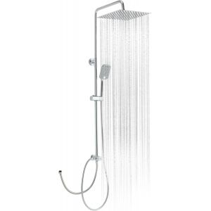 Colonne de Douche sans Mitigeur, 25x25cm Pommeau de Douche Pluie en Acier inoxydable, Avec Tuyau Douche 1,6m et Barre de Douche R&eacute;glable en Hauteur, Chrome - Neuf