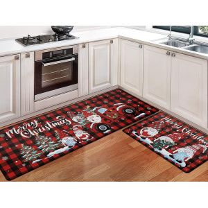 Ensemble de 2 tapis de cuisine antid&eacute;rapants de No&euml;l pour la porte de la salle de bain - Neuf