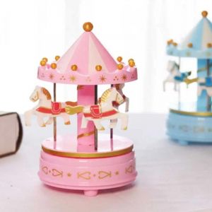 Boîte à musique de carrousel de luxe,4 chevaux,rotation,jouets romantiques,travail manuel,cadeaux,1 pièce -Rose-C - Neuf