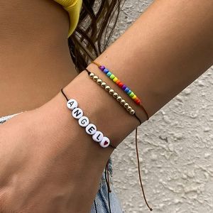 Lettre String Bracelet Multicolore Perlé Tressé Corde Main Accessoires Bijoux Bracelets Ensemble Pour Femmes Et Filles - Neuf