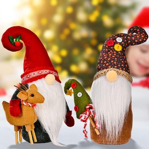 Lot de 2 nains de No&euml;l en peluche faits &agrave; la main 25,4cm gris + orange. - Neuf