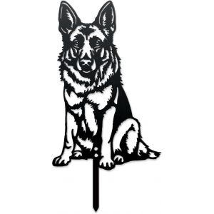 Mevronisshop-Silhouette De Berger Allemand Statue, Ornement Art En M&eacute;tal Noir Pour Jardin Ext&eacute;rieur, D&eacute;cor De Cour Et Pelouse - Neuf
