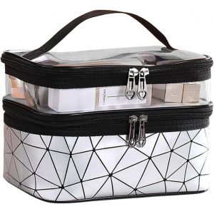 Trousse De Maquillage Double Couche Trousse De Toilette Imperm&eacute;able Pochette Sac Portable Cosm&eacute;tique De Voyage Vanity Case Avec Brosse Compartiment - Neuf