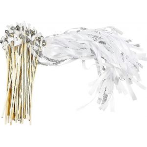 Paquet de 25 banni&egrave;res de mariage avec cloches et baguettes de f&eacute;e en soie pour les douches nuptiales,les douches de b&eacute;b&eacute;,blanc - Neuf