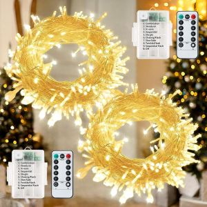 Kalanka-Lot De 2 Lumi&egrave;res No&euml;l 60 Led Piles, 7m, 8 Modes, Ext&eacute;rieur/Int&eacute;rieur, &Eacute;tanche Ip65, Minuterie, T&eacute;l&eacute;commande - Neuf