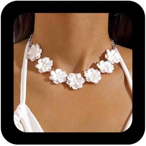 Kal-Collier De Fleurs En Acrylique Vintage Collier De Fleurs En Résine Blanche Collier De Fleurs Large Collier De Fleurs Collier De Fleurs Bijoux Pour Femmes - Neuf