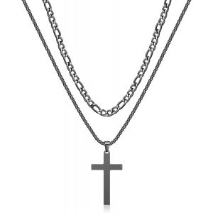 Trahoo-Collier Croix Homme, Argent Acier Inoxydable Pendentif Croix Avec Chaîne Bijoux Chretienne Catholique Croix Pour Homme - Neuf