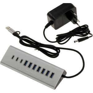 Hub Multiprise Usb3 Aluminium 10 Ports (Usb 3.0 5Gb) Avec Alimentation 12V 3A 7 Ports Type Usb A Et 3 Ports Type Usb C[Z561] - Neuf