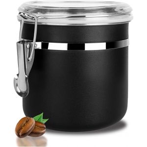 Tianyi-Bo&icirc;te &Agrave; Caf&eacute; Herm&eacute;tique, Conservation En Acier Inoxydable Pour Grains De Caf&eacute; Avec Couvercle Transparent Bocal R&eacute;cipient Rangement Cuisine Alimentaires Stockage Th&eacute; (1pc - 1.2l - Noir) - Neuf