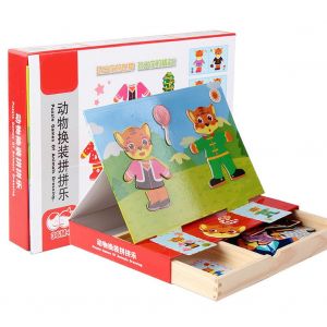 Puzzle magnetique pour enfants, autocollants magnetiques, jouets educatifs (deguisement d'animaux) - Neuf