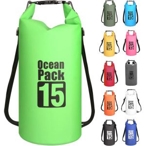 Kalanka-Vert 15l Sac Étanche Polyvalent, 2l/5l/10l/15l/20l/30l Waterproof Dry Bag Avec Longue Bandoulière Réglable Sac À Dos Confort Imperméable Pour Bateau/Kayak/Pêche/Rafting/Natation/Camping/Snowb - Neuf