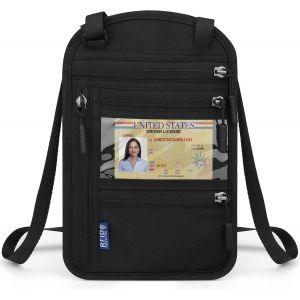 nzqaf-Pochette Tour de Cou Voyage avec Bloqueur RFID, Etanche Portefeuille Voyage Passeport et Billets d'Avion, Sac Pochette Etui Réglable pour Document Voyage, Éléphone, Passeport, Carte - Noir - Neuf