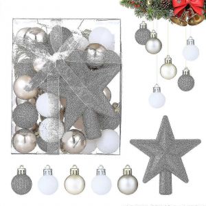 Festive boules pour sapin de No&euml;l 30pcs blanc or argent paquet - Neuf