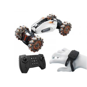 Voiture de cascade t&eacute;l&eacute;command&eacute;e avec capteur de gestes, jouet de course rotatif double face, gris - Neuf