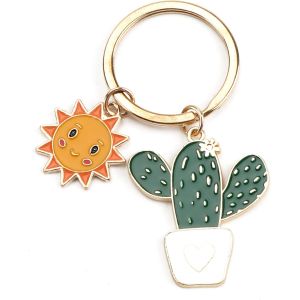 Loc-Porte-Cl&eacute;s En Acier Inoxydable Avec Un Joli Design De Plantes De Cactus Et Pendentif Soleil,Cadeaux Personnalis&eacute;s Pour Les Femmes,Cadeau D'anniversaire Pour La Bonne Amie,Maman Et Plus - Neuf