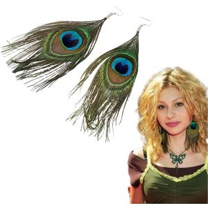 Kal-- 2 Pcs Boucles D'oreilles Indiennes En Plumes Accessoires Bohémiens Pour Femmes Avec Pompons Tissés À La Main Bijoux En Plumes De Paon Pour Femmes Accessoires Pour Filles Cadeaux - Neuf