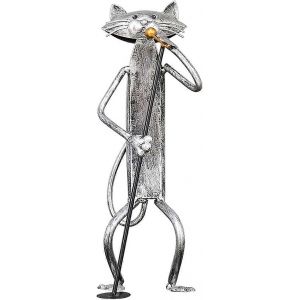 Sculpture en métal de chat,Statues décoratives,Sculpture en métal Un chat chantant,Figurine de chat Cadeaux pour remercier - Neuf