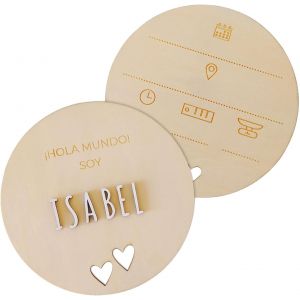Trahoo-&reg; Cadeau Naissance B&eacute;b&eacute; Personnalis&eacute;. Plaque Bois 12 Cm Avec &Eacute;toiles Ou Coeurs, &laquo; Hello World &raquo; Et Pr&eacute;nom. Coffret Cadeau B&eacute;b&eacute; Personnalis&eacute; Fille Ou Gar&ccedil;on Avec Lettres Autocollantes - Neuf