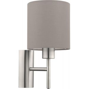 Subzonal-Applique Murale Int&eacute;rieure Pasteri, Luminaire D&iquest;Int&eacute;rieur En Textile Couleur Taupe, Lampe De Salon Et De Couloir En Acier Nickel Mat, Avec Interrupteur, Douille E27 - Neuf