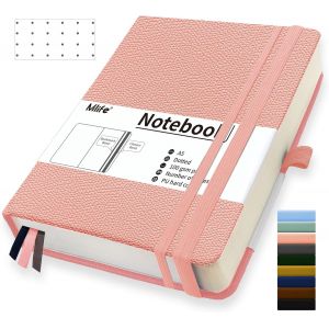 Eryi-A5 Carnet De Notes Pointillé Épaissi,360 Pages Et 100g/M² De Papier Résistant À L'encre,Carnets De Notes Avec Pochette Pliante Pour Le Bureau École Maison Écriture&notes(Rose) - Neuf