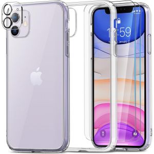 Maa-Coque Iphone 11 Avec 2 Verre Trempé Et 1 Caméra Protecteur, Antichoc Antirayures Bumper Iphone 11 Coque, Etui Translucide Mat Arrière Housse Fine Antichoc Case 6.1"", Transparent - Neuf