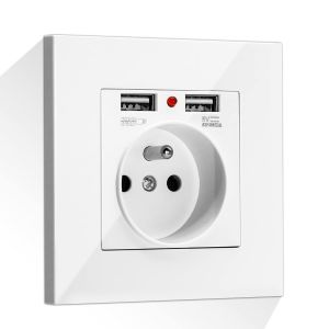 Prise Murale Standard Français Encastrée, Prise Secteur Multiprise Murale avec USB(max2.1A), 16A 110-250V Encastrable, pour Bureau à Domicile - Neuf