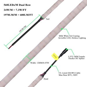 Kalanka-Pro Ruban Led Diffus 24v 5m Double Rang&eacute;e &Eacute;tanche 4000k Blanc Neutre, 560led/M 100w 10500lm Haute Luminosit&eacute; Sans Point Ra 92+ Bande Led, 12mm Largeur Dimmable Reglette Led Pour Maison,Commer - Neuf