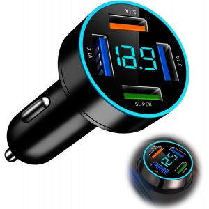 KALANKA-Chargeur Allume Cigare USB C, 66W Chargeur Voiture USB C, Ultracompact en Alliage d&iquest;Aluminium, 4 Ports Charge Rapide, avec LED Voltm&egrave;tre, pour iPhone, iPad, MacBook, Samsung Galaxy Ect Phone - Neuf