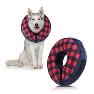 Collier De Convalescence Gonflable Réglable Pour Animaux De Compagnie ¿ Collier De Protection Élisabéthain Confortable Pour Chiens Et Chats ¿ Motif Grille Rouge - Neuf