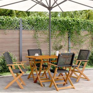 Prolenta Premium - Chaises De Jardin Pliantes Lot De 4 Noir Poly Rotin Bois Massif - Neuf