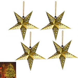Lot de 4 lanternes &eacute;toiles 3D en papier, abat-jour suspendu, 30 cm, id&eacute;ales pour la d&eacute;coration de No&euml;l et de f&ecirc;tes. - Neuf
