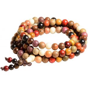 Eryi-8mm-108 Bracelet Perles En Bois De Santal Naturel Collier/Bracelet Chaîne Chapelet Perles Tibétain Bouddhiste Bouddha Mala Élastique Pierres Bracelet Homme Femme - Neuf