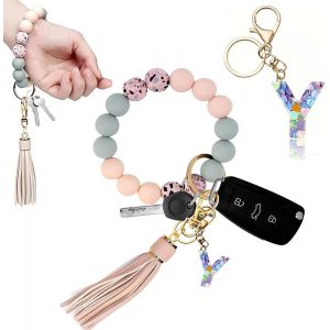 Kal-Porte-Clés Fille Avec Initiales, Porte-Clés Pour Femme, Bracelet Pour Femme, Porte-Clés De Voiture, Perles En Silicone, Chaîne De Clés Pour Femme - Neuf