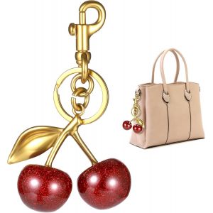 KAL-Porte Cl&eacute;s Cerise, Porte Cl&eacute;s En Forme De Cerise Rouge, &Eacute;l&eacute;gant Porte Clef, Accessoire Fashion Cerise Sacs Charme Pour Femme Et Amoureuses De Mode - Neuf