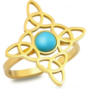 Kal-Bague Noeud De Sorci&egrave;re Avec Turquoise En Acier Inoxydable Nudo De Bruja Magic Knot Bague R&eacute;glable Pour Femme Symbole Wiccan - Neuf