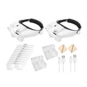 Loupe Serre-T&ecirc;te Led Rechargeable Avec 6 Lentilles, Grossissement De 1x &Agrave; 14x, Conception Mains Libres, Lot De 2 - Neuf