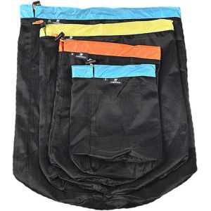 acdsgd-4 pcs Sac en Filet Noir, Sac en Nylon, Sac en Filet &agrave; Cordon Robuste, Petit Sac de Voyage Empilable en Maille, Sac de Rangement de Voyage Portable (Noir) - Neuf