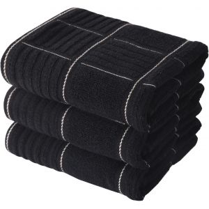 Eryi-Lot De 3 Torchons De Cuisine Absorbants Très Résistants Avec Boucle De Suspension 100% Coton, Torchons De Bar À Thé (40,6 X 66 Cm, Noir) - Neuf