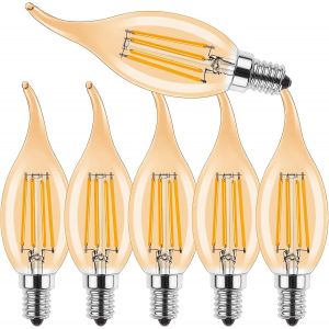 E14 Led Dimmable Lampe Vintage 4w Led,Forme De Bougie Pour Lustres,C35 Filament Bougies Ampoule,2700k Blanc Chaud,4w Remplace 40w,400lm,Dimmable,Ambre,Lot De 6 - Neuf
