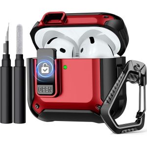 Coque Compatible avec Airpods 4 Coque, Rigide Antichoc avec Verrouillage de Sécurité Compatible avec Apple Airpods 4ème Génération (2024) Case, avec kit de Nettoyage et Mousqueton, Rouge - Neuf