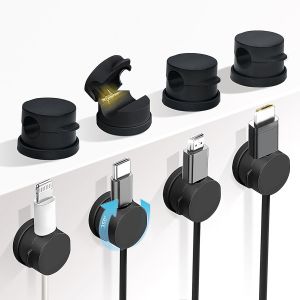 TIANYI-Lot de 8 supports de câbles rotatifs à 360°, organisateur de cordons à ressort, gestion du rangement des fils de bureau, support adhésif de câble de charge de téléphone pour table de nuit - Neuf