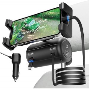 SJZG-Retractable Chargeur Voiture Appui-T&ecirc;te, Chargeur De Voiture 6 En 1 &Agrave; Charge Ultra Rapide Adaptateur, Si&egrave;ge Arri&egrave;re C&acirc;ble R&eacute;tractable Pour Iphone 16 15 Ipad Galaxy S23 - Neuf