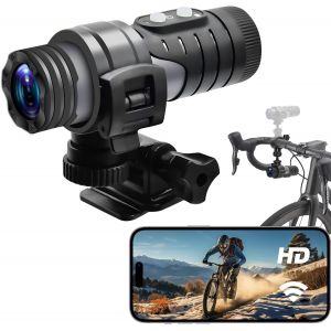 MEVRONISSHOP-Cam&eacute;ra d'action WiFi, Camera Moto 120&deg;, Cam&eacute;ra Sport 1080P HD Cam&eacute;scope de Casque pour V&eacute;lo Embarqu&eacute;e pour Moto V&eacute;lo &Eacute;lectrique, Montagne, Route - Neuf