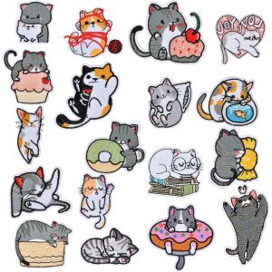 Kalanka-Ecusson Thermocollant Patch, 18 Pi&egrave;ces Chat Ecusson, Patches &Agrave; Repasser, Broderie Patch Thermocollant, Ecusson Thermocollant Enfant, Kit Patchs De R&eacute;paration Pour V&ecirc;tements, Vestes, Sacs &Agrave; Do - Neuf