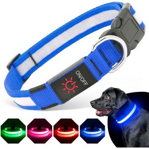 Eryi-Collier Lumineux Pour Chien - Rechargeable - Led - Avec 3 Modes D'éclairage - Brille Dans Le Noir - Pour Les Promenades Nocturnes - Bleu - Taille L - Neuf