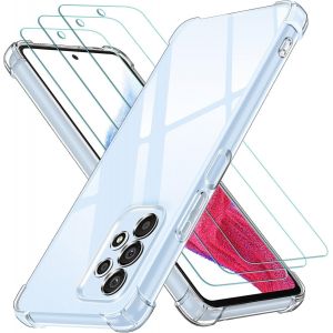 Kal-Coque Pour Samsung Galaxy A53 5g Avec 3 Pièces Protection Écran En Verre Trempé, Transparent Étui De Protection En Silicone Antichoc, Clair Mince Souple Tpu Bumper Housse - Neuf
