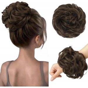 Tzf-Chignon Postiche Cheveux Grande Postiches, Bouclés Ondulés Extensions Chouchou Postiche Cheveux Naturel Faux Chignon Effet Decoiffe Elastique Pour Femme, Marron Cendré Moyen 55g - Neuf
