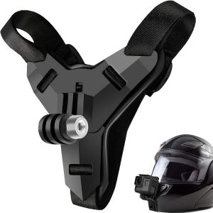 CFUX-Support de mentonnière pour casque de moto, support de caméra avec montage avant compatible pour GoPro Hero 2018 6 5 4 3 Session SJCAM AKASO Campark Polaroid Osmo etc. (Black) - Neuf