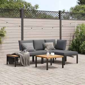 Prolenta Premium - Salon De Jardin 4 Pcs Avec Coussins Noir Aluminium - Neuf